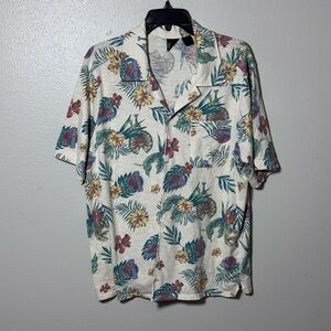 Jurassic Park World Men Hawaiian Camp Floral Dinosaur Logo Print Shirt size‎ L.